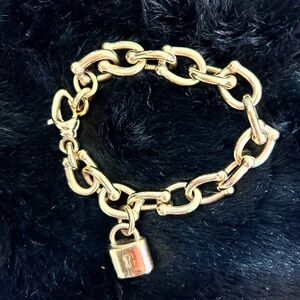 Gold 14k over Resin Chain Link Bracelet with Padlock Charm by Milor